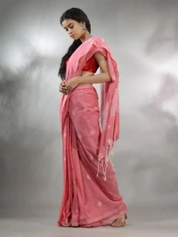 Handloom Floral Motive Saree - Salmon
