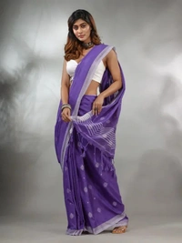 Handloom Floral Motive Saree - Electric Violet
