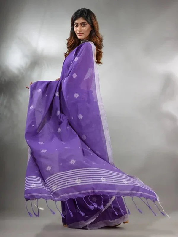 Handloom Floral Motive Saree - Electric Violet