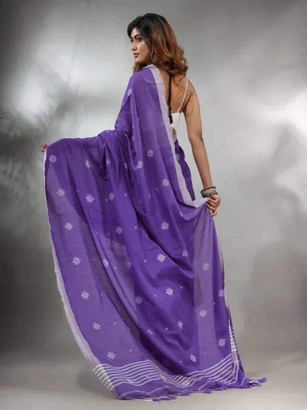 Handloom Floral Motive Saree - Electric Violet