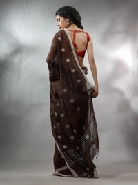 Handloom Floral Motive Saree - Rustic Red