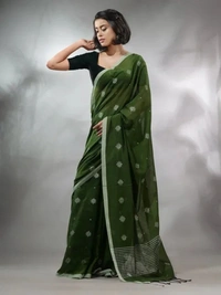 Handloom Floral Motive Saree - Pesto