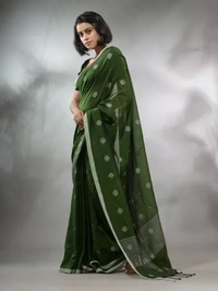 Handloom Floral Motive Saree - Pesto