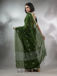 Handloom Floral Motive Saree - Pesto