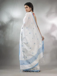 Handloom Floral Motive Saree - White