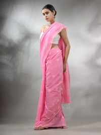 Handloom Floral Motive Saree - Hot Pink