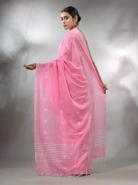 Handloom Floral Motive Saree - Hot Pink