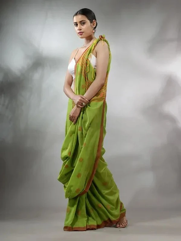 Handloom Floral Motive Saree - Pastel Green