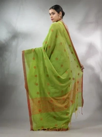 Handloom Floral Motive Saree - Pastel Green