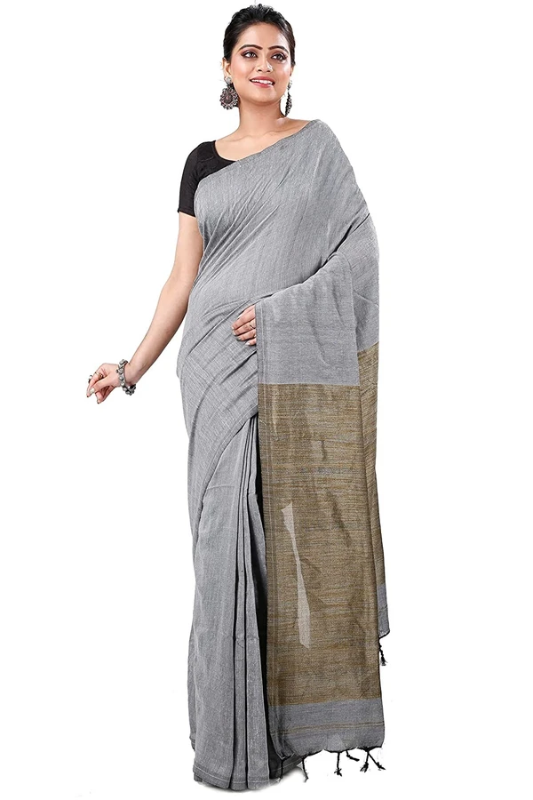 Handloom Solid Color Slab Gichha Pallu Saree - Gray