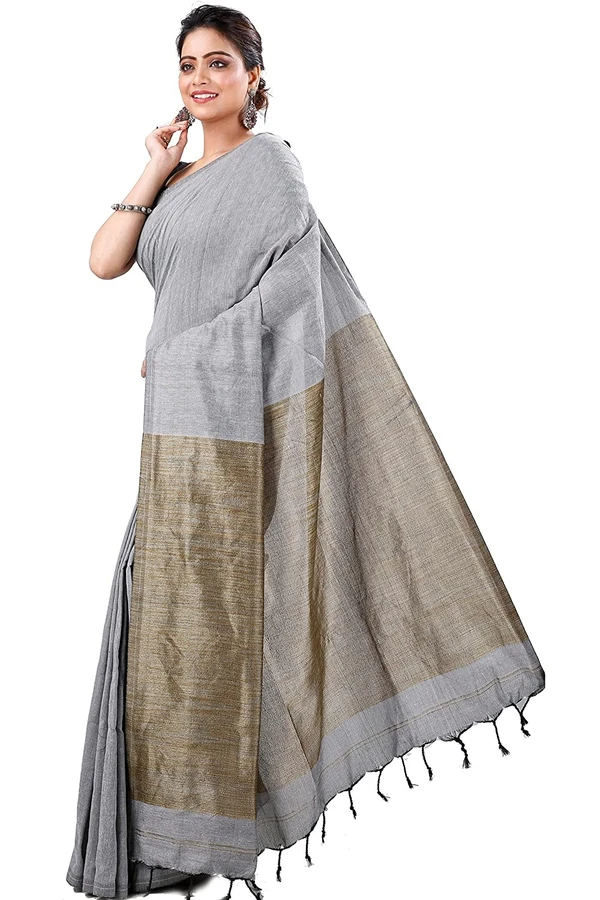 Handloom Solid Color Slab Gichha Pallu Saree - Gray