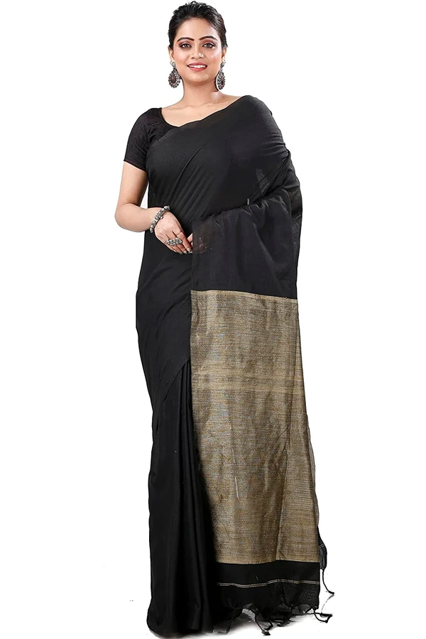 Handloom Solid Color Slab Gichha Pallu Saree - Black