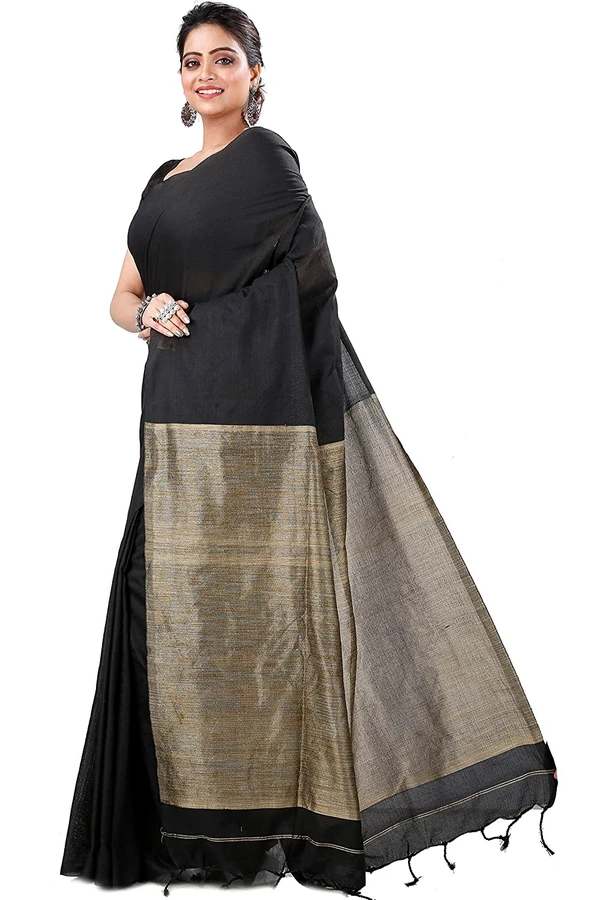 Handloom Solid Color Slab Gichha Pallu Saree - Black