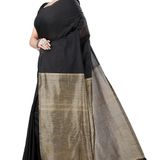 Handloom Solid Color Slab Pallu Saree - Black, Cotton, Cotton (CK)