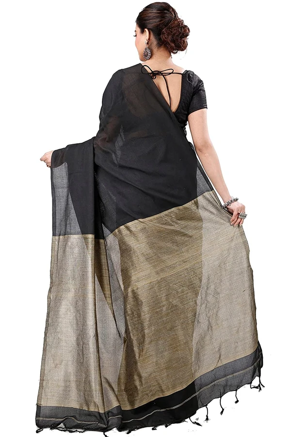 Handloom Solid Color Slab Gichha Pallu Saree - Black