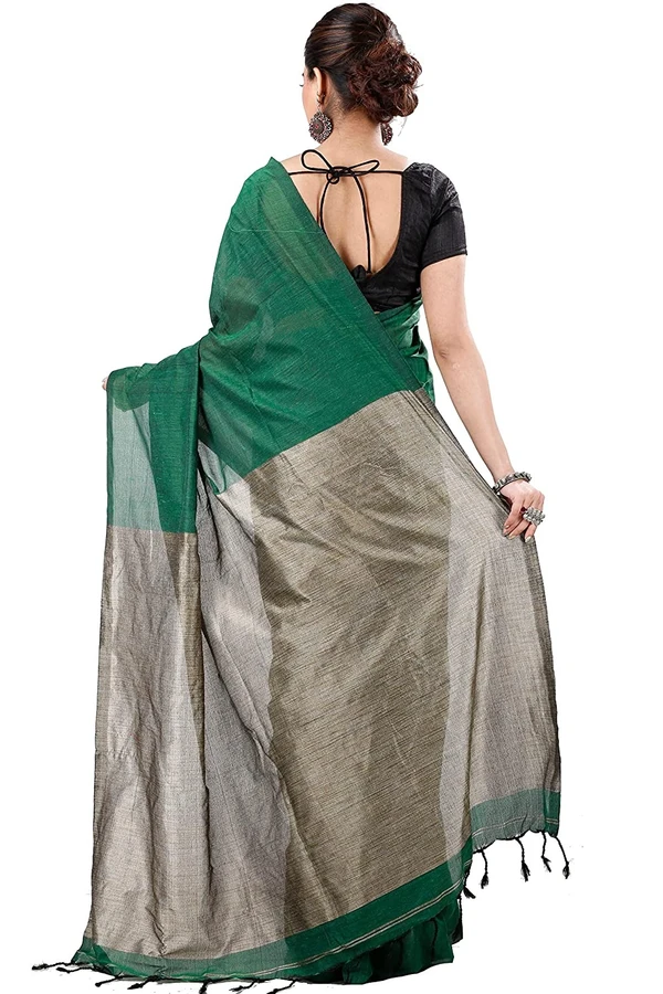Handloom Solid Color Slab Gichha Pallu Saree - Dark Green