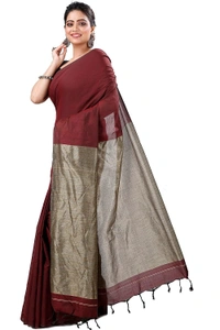Handloom Solid Color Slab Gichha Pallu Saree - Brown