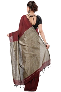 Handloom Solid Color Slab Gichha Pallu Saree - Brown