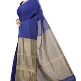 Handloom Solid Color Slab Pallu Saree - Indigo, Cotton, Cotton (CK)