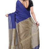 Handloom Solid Color Slab Pallu Saree - Indigo, Cotton, Cotton (CK)