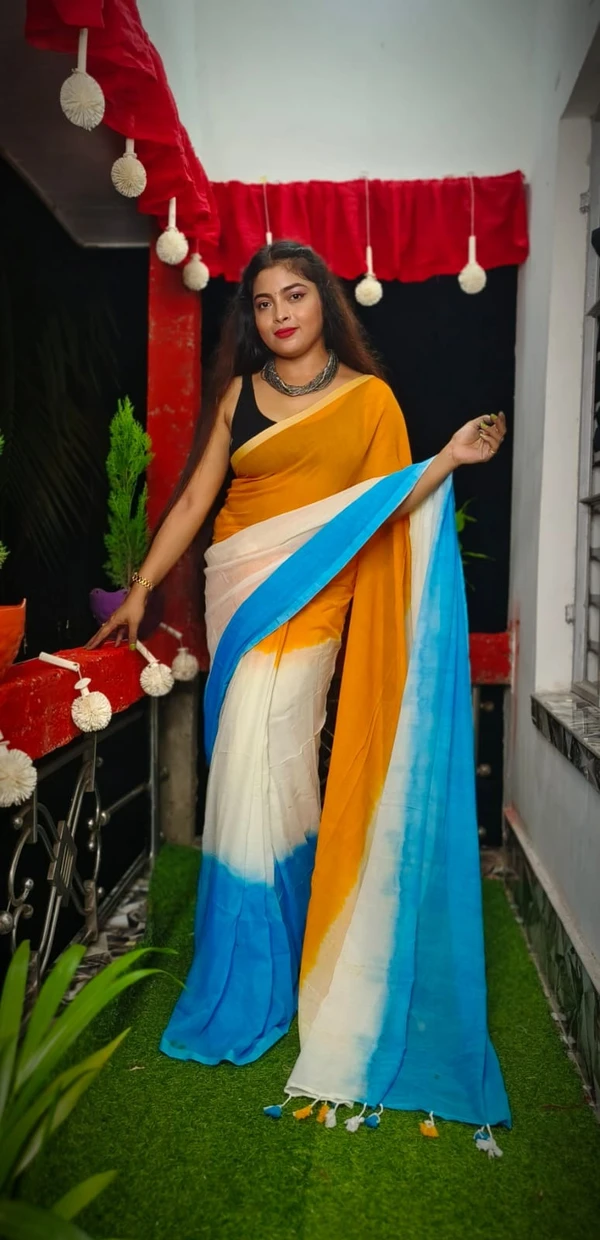 Handloom Mul Cotton 3D Soft Saree - 5.5 Meter, Mul Cotton