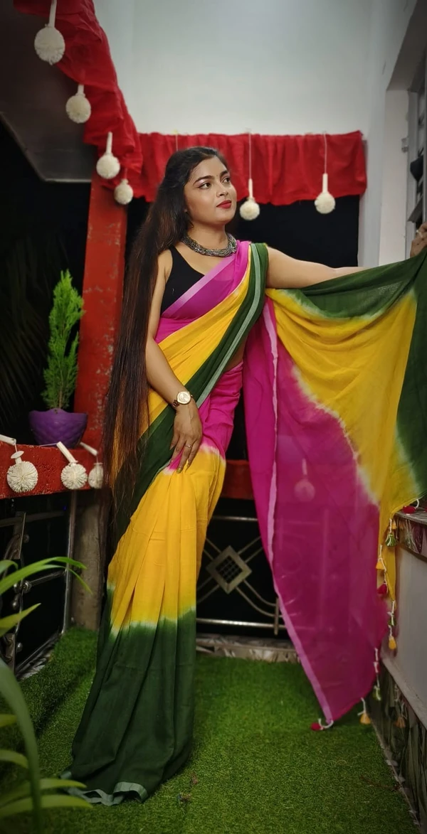 Handloom Mul Cotton 3D Soft Saree - 5.5 Meter, Mul Cotton