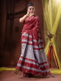 Handloom Woven Border Saree - 6.5 Meter, Brown