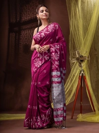 Handloom Woven Border Saree - 6.5 Meter, Hippie Pink