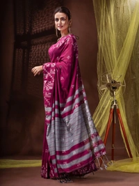 Handloom Woven Border Saree - 6.5 Meter, Hippie Pink