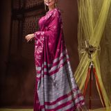 Handloom Woven Border Saree - 6.5 Meter, Hippie Pink