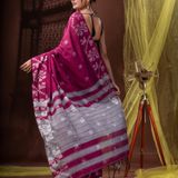 Handloom Woven Border Saree - 6.5 Meter, Hippie Pink