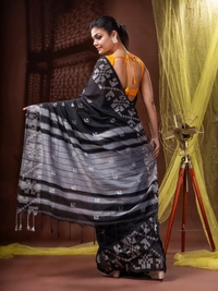Handloom Woven Border Saree - 6.5 Meter, Black