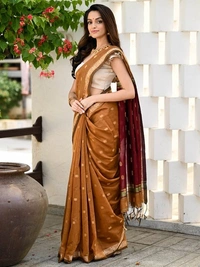 Handloom Floral Buta Cotton Silk Saree - Free, Sahara & Brown