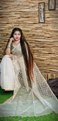 Handloom ZigZag Zari Woven Jamdani - 5.5 Meter, White