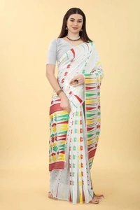Handloom Zari Woven Mina Jamdani - 5.5 Meter, White, Soft
