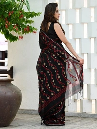Handloom Cotton Nayantara Jamdani Polka Dot Saree - Free, Black, Soft