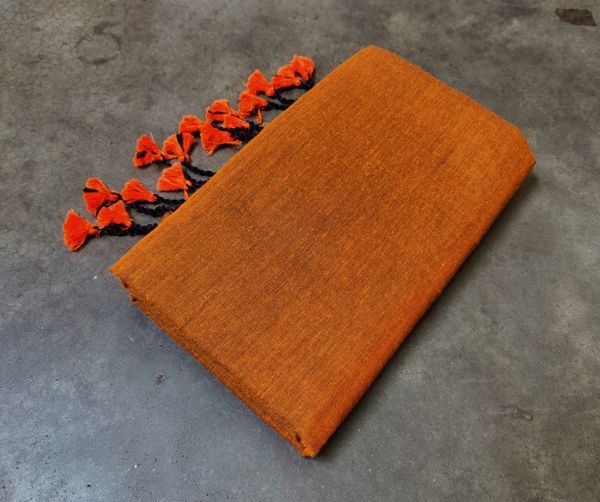 Handloom Solid Color Long Tassel Saree - Trinidad