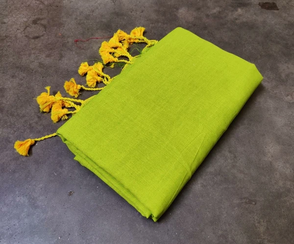 Handloom Solid Color Long Tassel Saree - Olive Drab