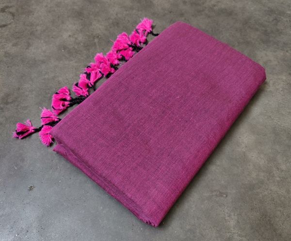 Handloom Solid Color Long Tassel Saree - Free, Magenta / Fuchsia