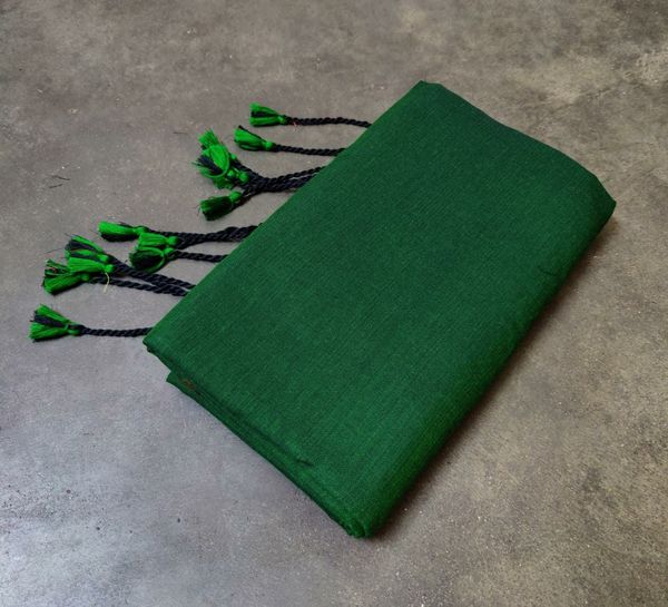 Handloom Solid Color Long Tassel Saree - Free, Japanese Laurel