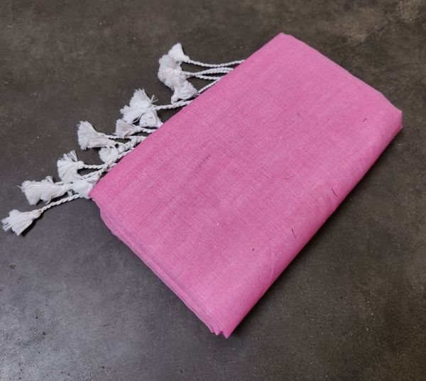Handloom Solid Color Long Tassel Saree - Free, Pink