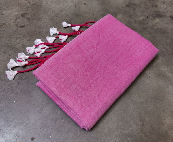 Handloom Solid Color Long Tassel Saree - Free, Royal Heath