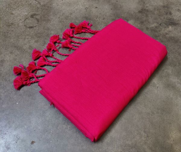 Handloom Solid Color Long Tassel Saree - Free, Paprika