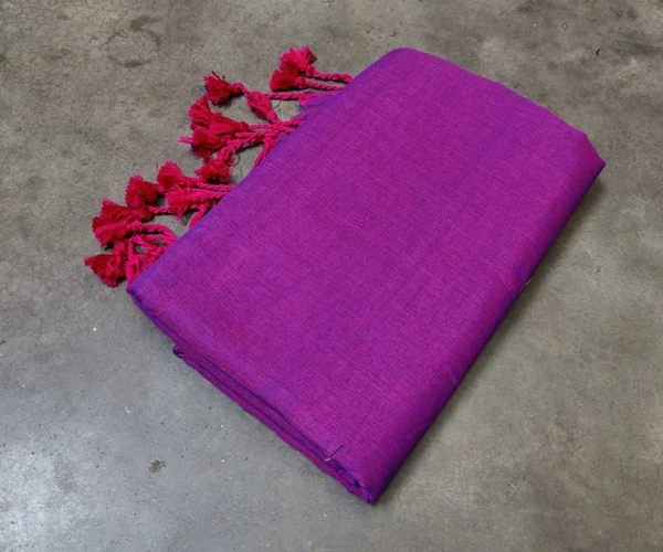 Handloom Solid Color Long Tassel Saree - Free, Purple
