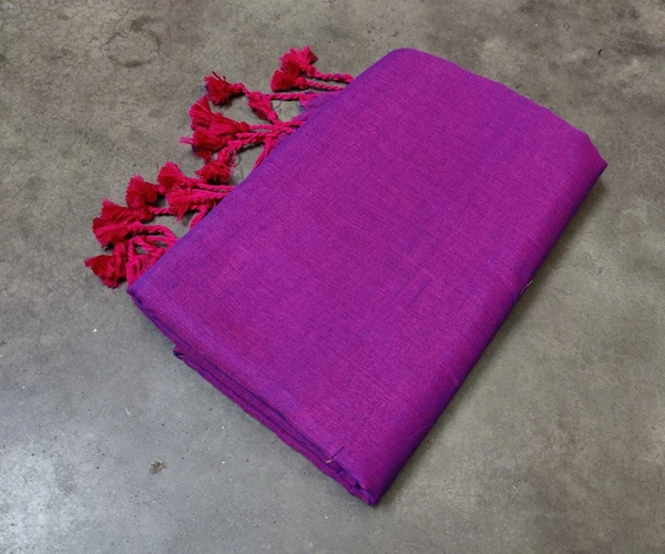 Handloom Solid Color Long Tassel Saree - Purple