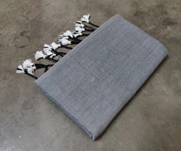 Handloom Solid Color Long Tassel Saree - Free, Gray