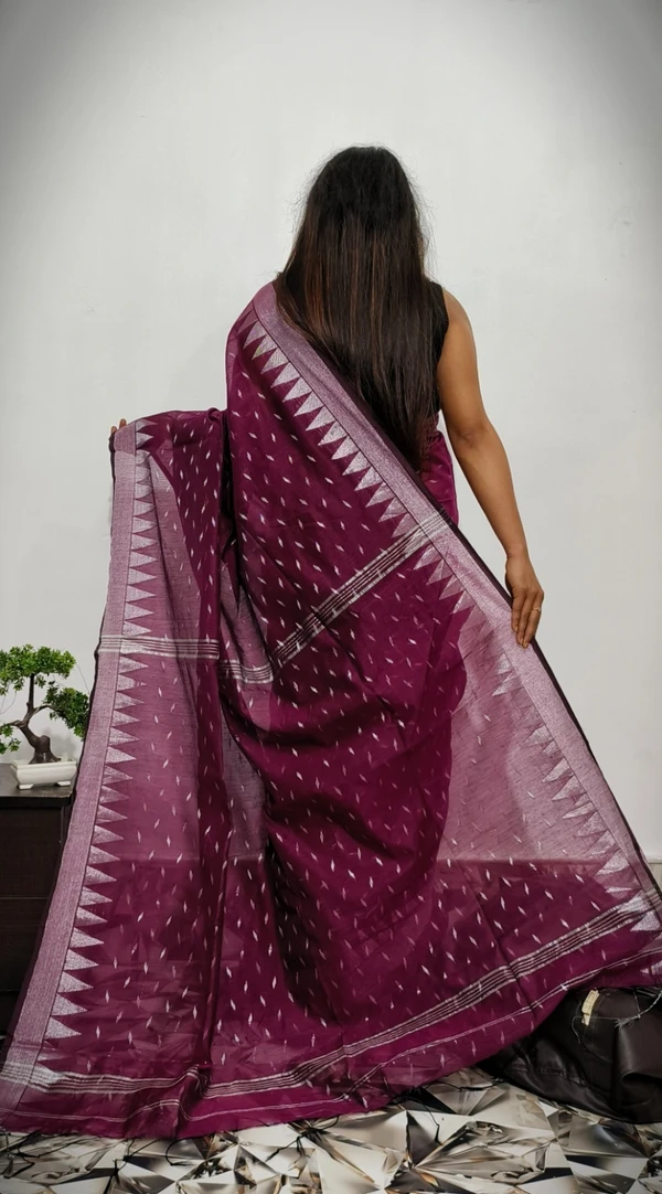 Handloom Temple Border Cotton Silk Saree - Free, Maroon