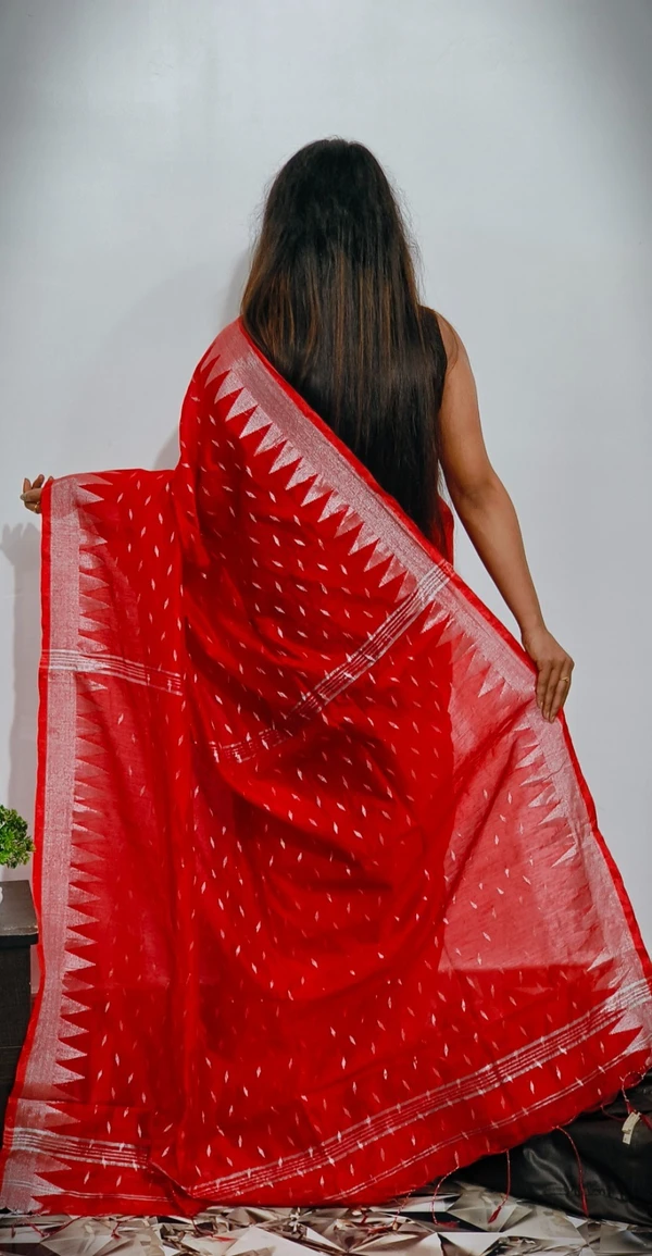Handloom Temple Border Cotton Silk Saree - Free, Red