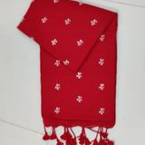 Handloom Floral Embroidered Cotton Saree - Red, Cotton (CK)