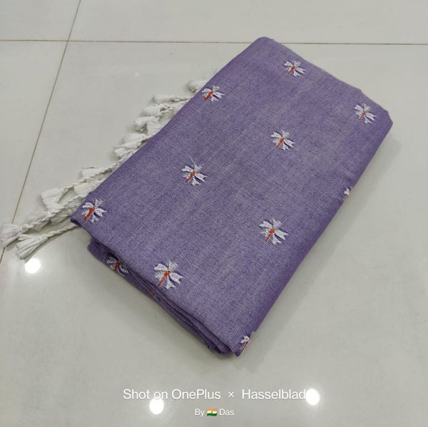 Handloom Floral Embroidered Cotton Saree - Link Water, Cotton (CK)